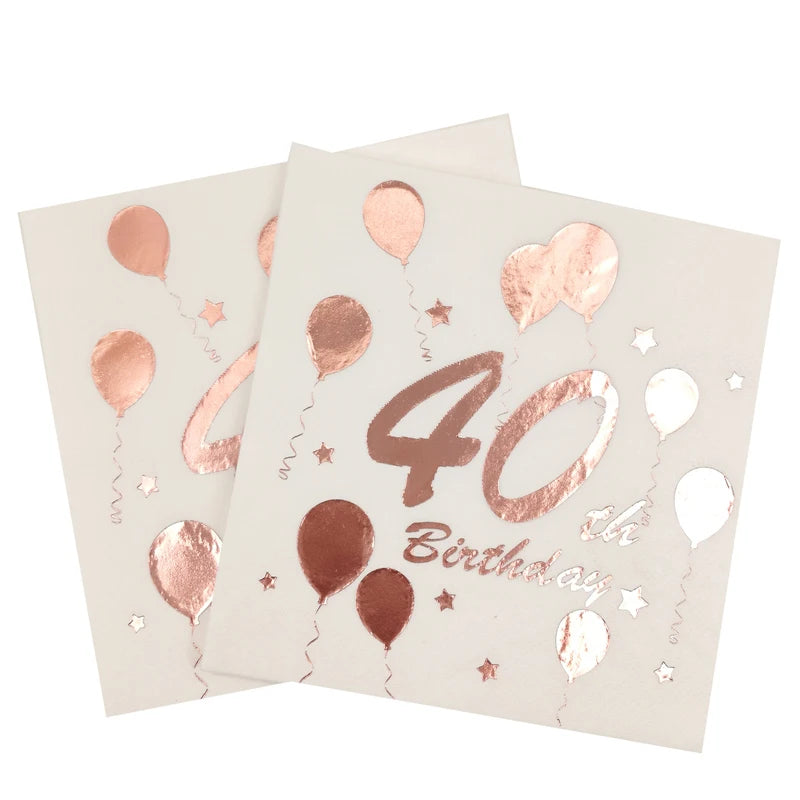 serviettes jetables anniversaire rose doré ballons étoiles motifs décoratifs fêtes adultes chiffres festive