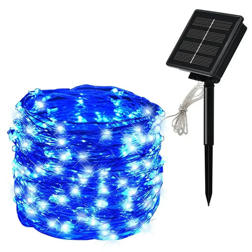 guirlande lumineuse solaire extérieure or bleu moderne 12m 100led ip65 led rgb étanche noël