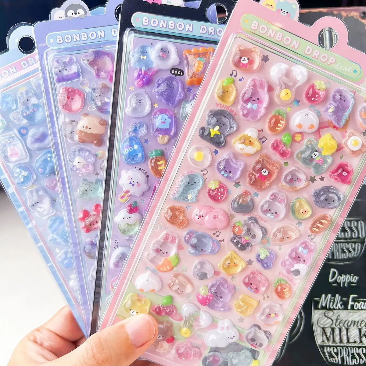 sticker kawaii multicolore animaux fruits souriant scrapbooking decoration journal papeterie 3d relief 10 feuilles