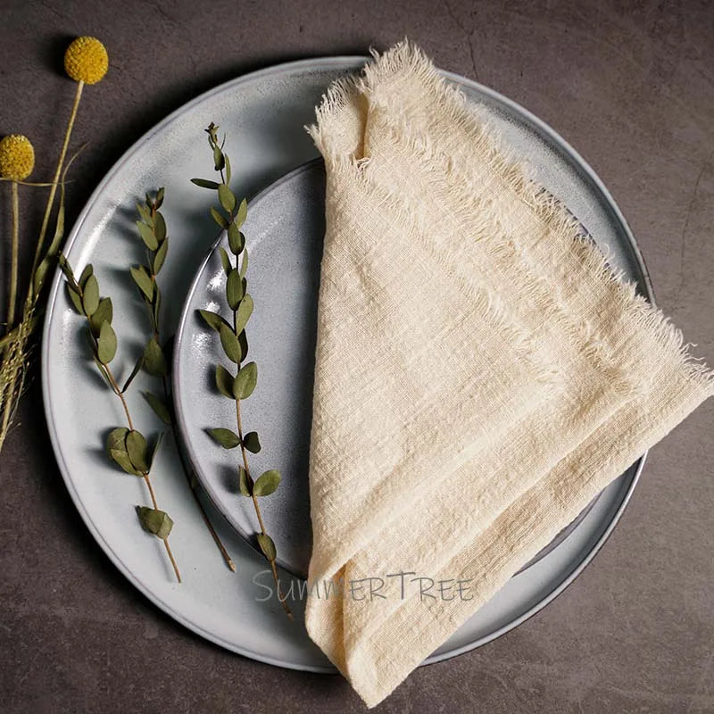 serviette table coton texture lin bords franges rustique décoration fête mariage maison