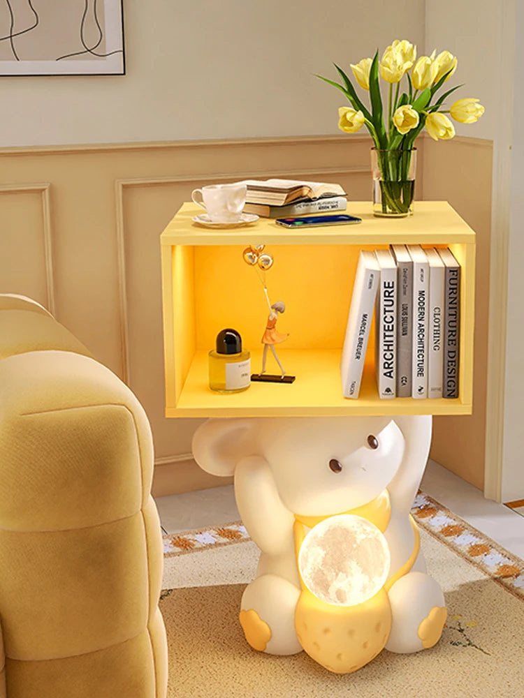lampe table forme lapin blanc contemporain rose jaune pelucheuse lune