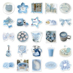stickers mignons bleu clair fleurs animaux aesthetic 50 pièces pack