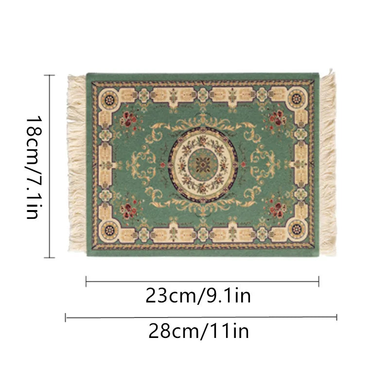 tapis ornements floraux géométriques franges blanches non glissant rouge vert beige
