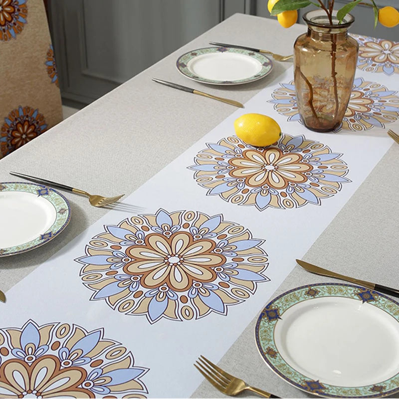 nappe table moderne beige motifs floraux imperméable pvc extérieur mariage festives 140x180cm