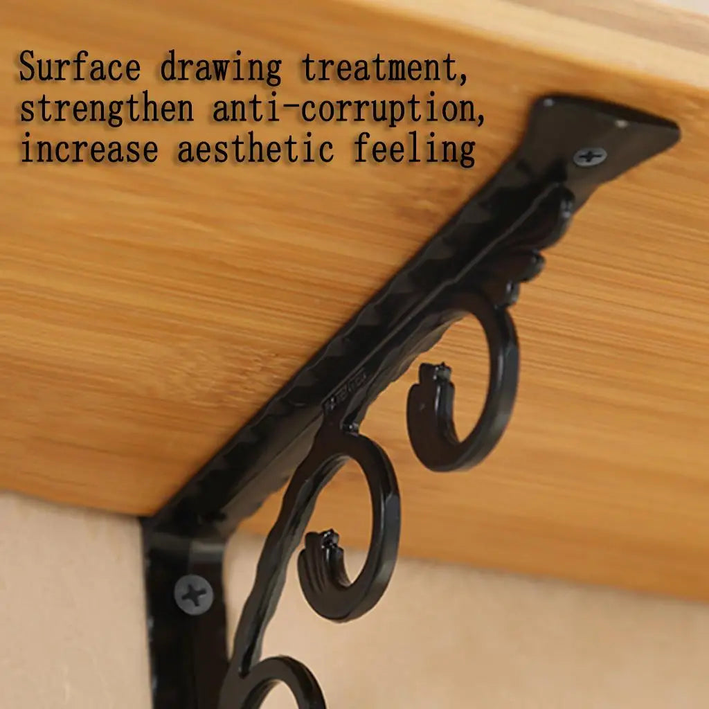 brackets metal floral decorative shelf support black iron rustic vintage display angle