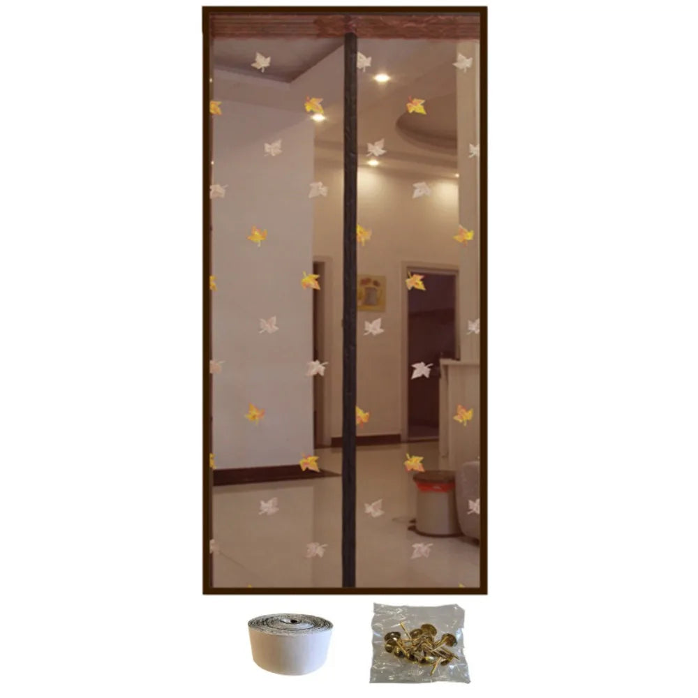 rideau porte moderne gris translucide fleurs dorées motifs géométriques bien ventilé anti insectes