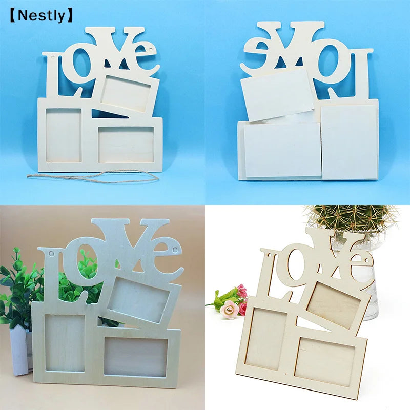 cadre photo mural bois love lettre moderne naturel sans fixation