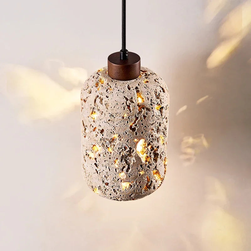 suspension lumineuse moderne pierre texture granulée gris beige noir éclairage ambiance chambre salonhôtel