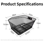 panier arrière vélo acier noir maille métallique durable cyclisme utilitaire fixations boulons écrous dimensions