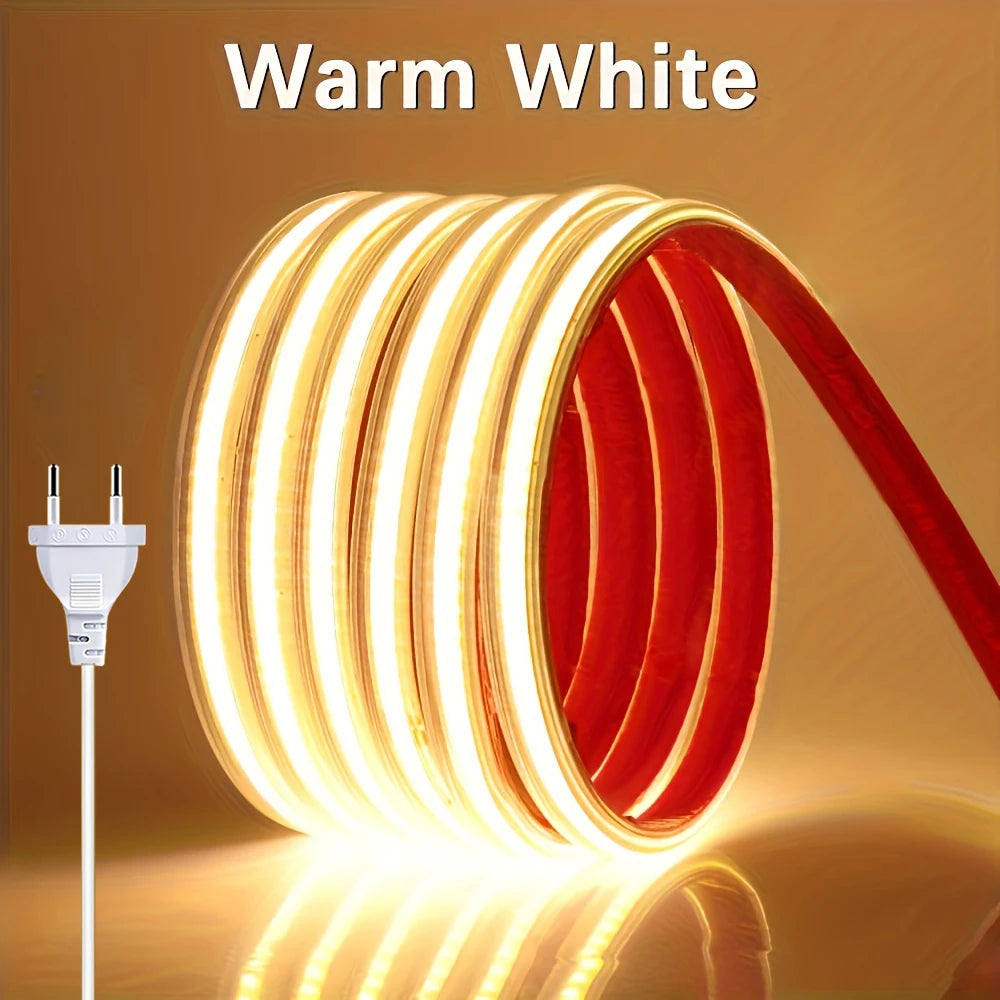 ruban led flexible cob 220v autocollant blanc chaud salon cuisine chambre moderne