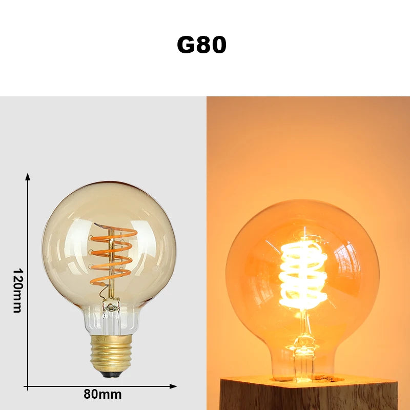 ampoules led transparentes spirale dorée vintage opalescentes rétro filaments e27 4w a60 st64 t45
