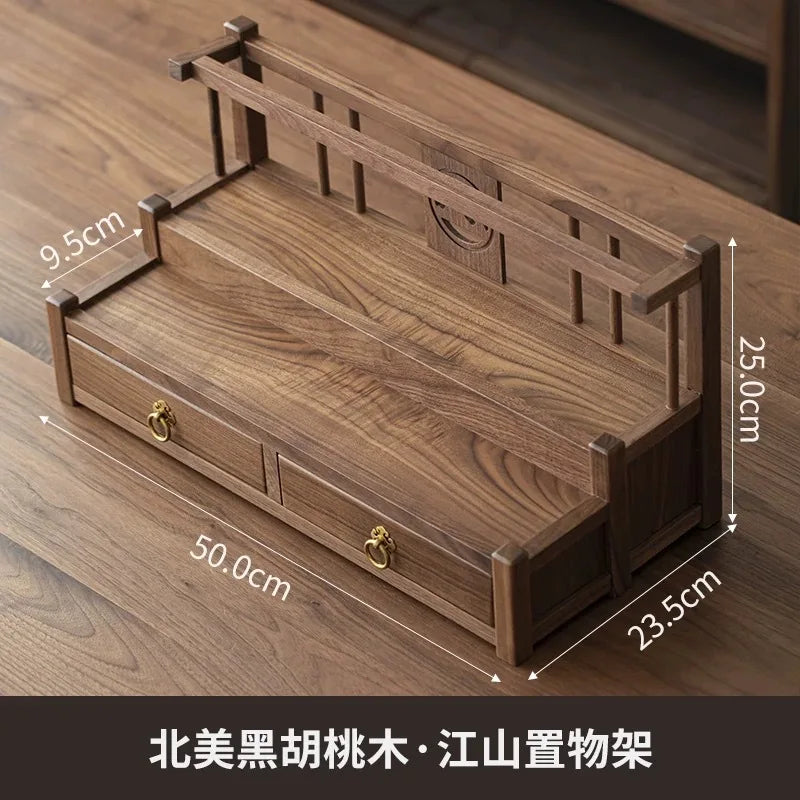 boîte rangement bois marron foncé moderne poignées intégrées rangement thé vin pinceaux crème