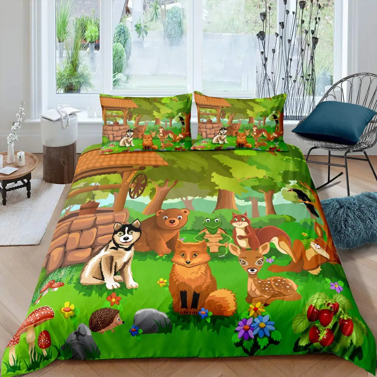 Détail motif savane sur housse de couette polyester