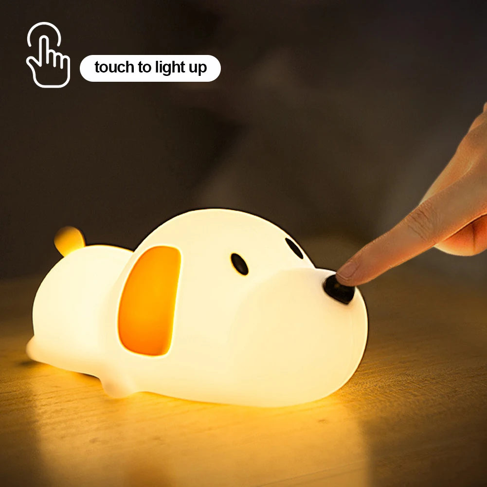 lampe table silicone chien led blanc orange noir moderne tactile couleur enfants