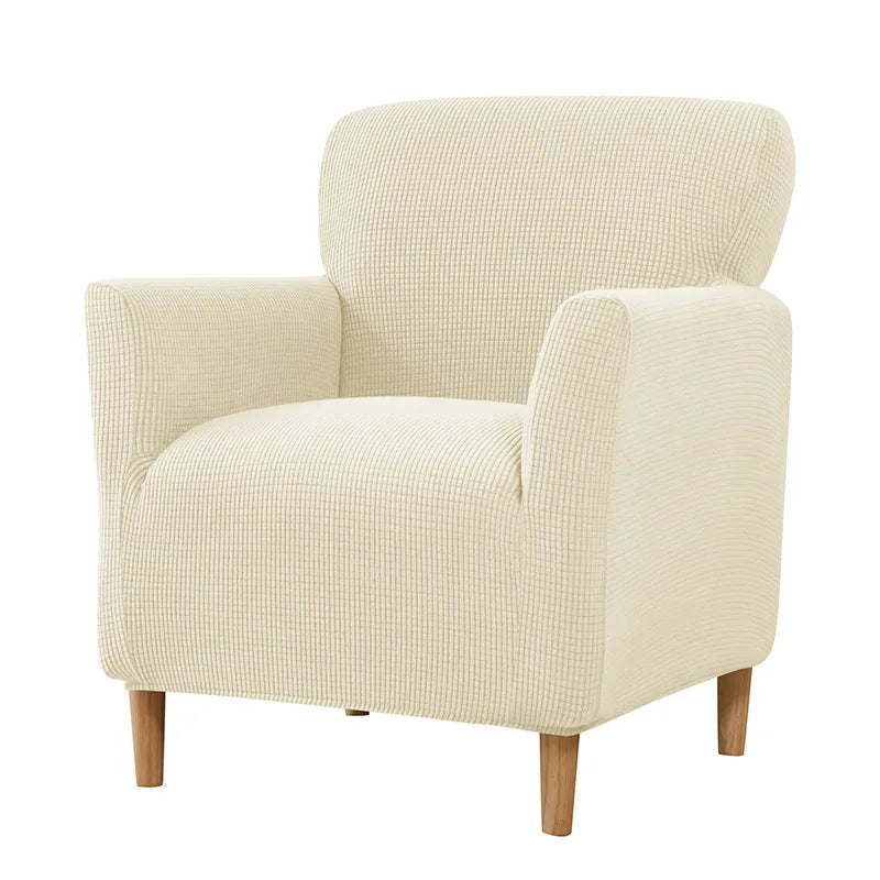 housse fauteuil jacquard carreaux moderne bleu beige gris extensible adhésif