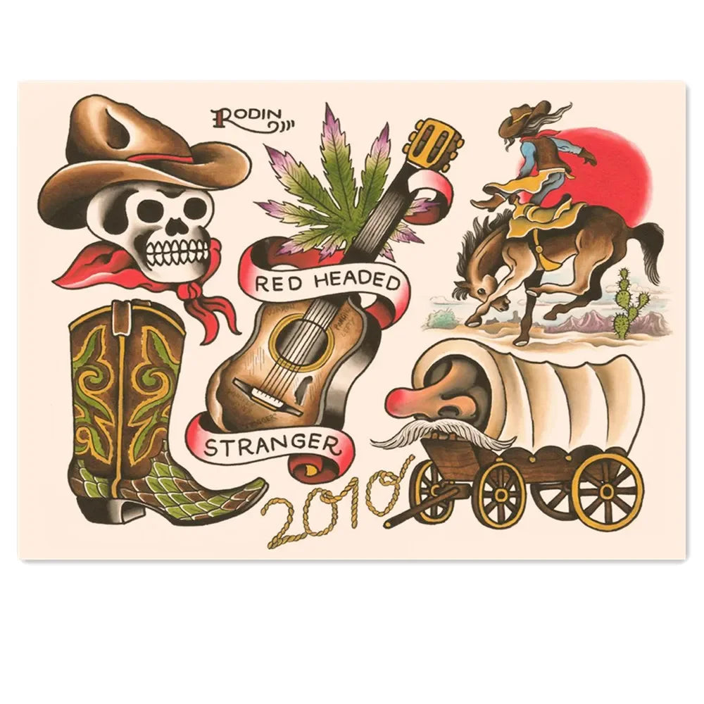 autocollants vintage tatouage multicolores têtes mort fleurs animaux opaques décoration maison stickers muraux traditionnels