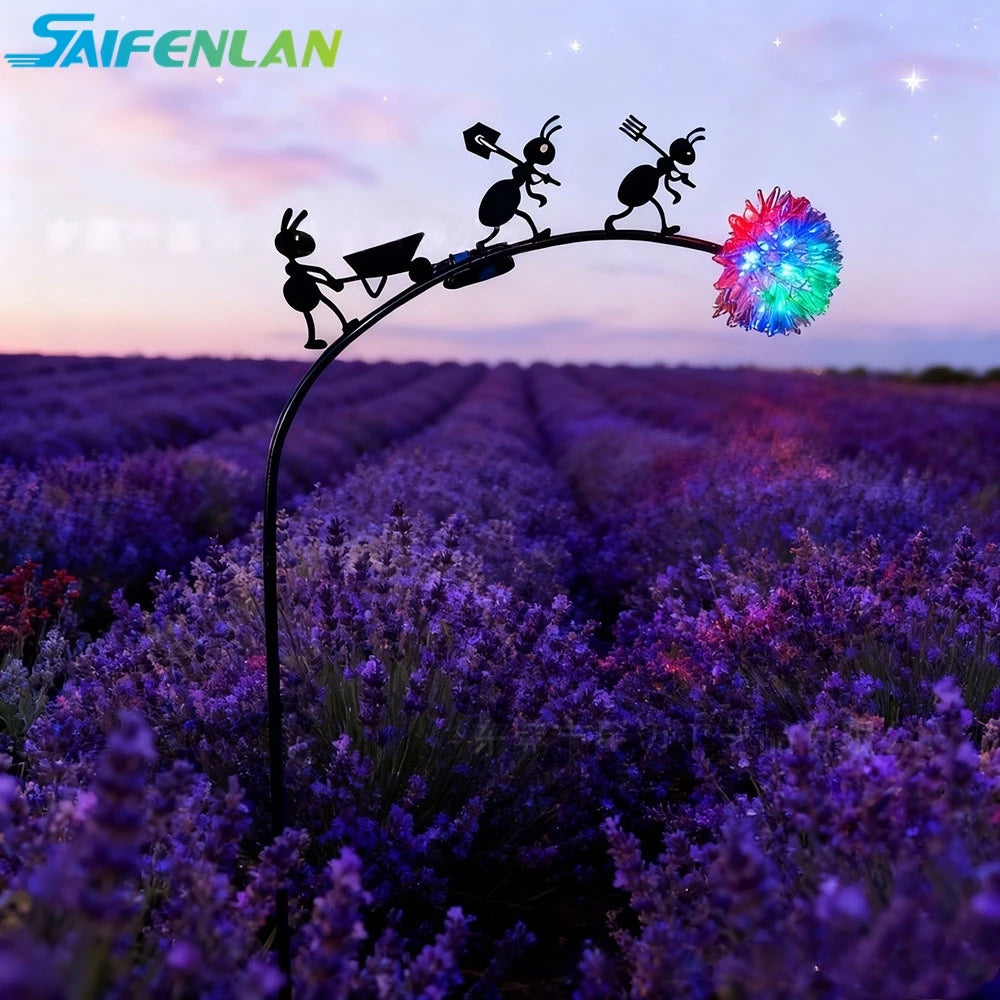 Sculpture jardin fourmi abeille fleur lumineuse solaire led noir artisanal moderneextérieur