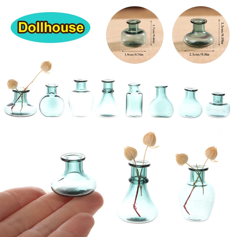 miniatures vases verre transparents vert clair décoration maison classique vintage Pods