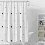 rideau douche moderne motif triangles blancs jaunes imperméable peva opaque anneaux fixations