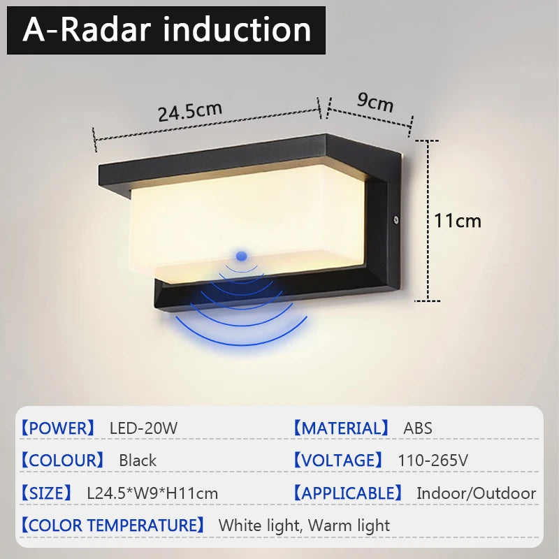 lampe murale moderne sensor motion led noir blanc 85265v ip65 étanche