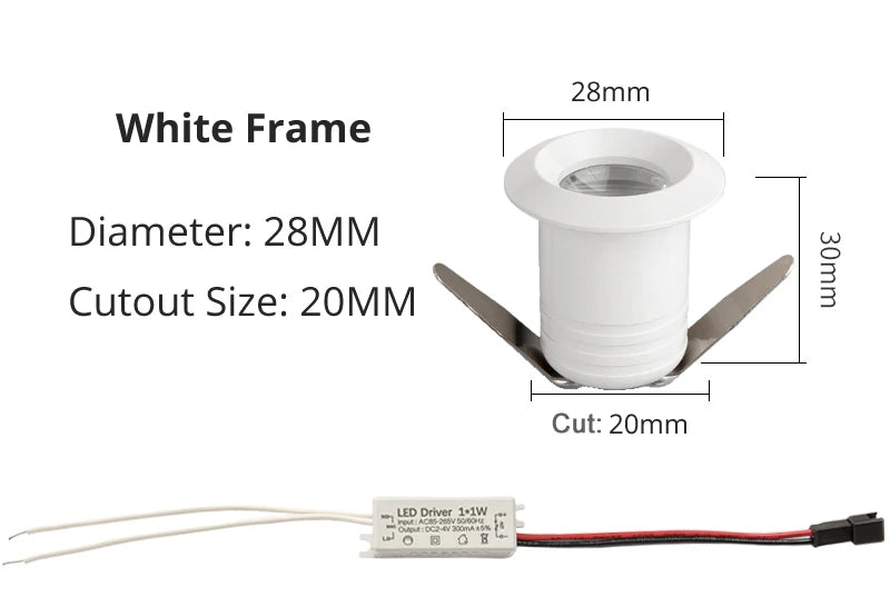 projecteur led blanc noir argent moderne 1w 28mm 30mm opaquet