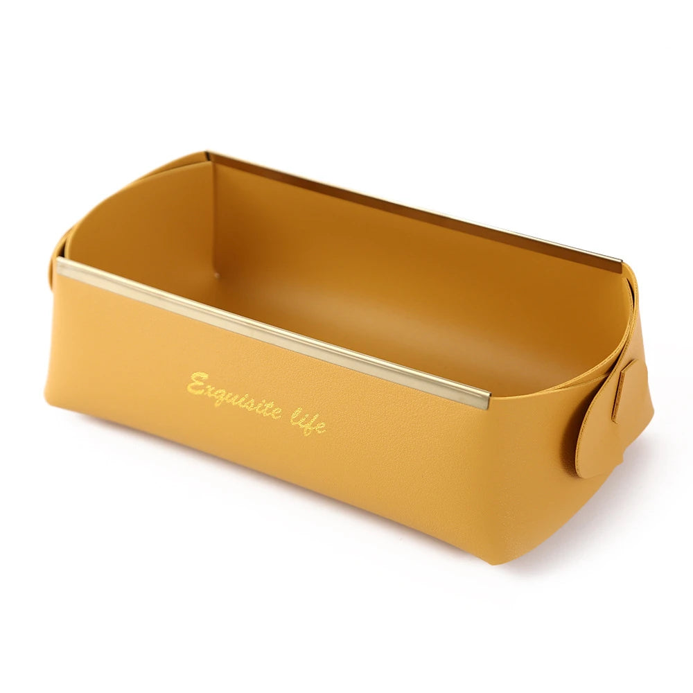 boîtes rangement cosmétiques pliables modernes vert foncé rouge rose marron jaune simili cuir doré