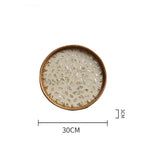 assiette plate décorative rotin tressé motif fleurs boho rustique couleur naturelle