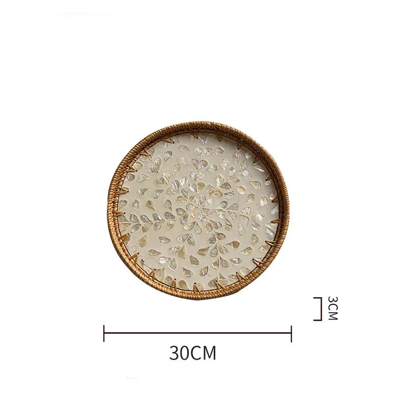 assiette plate décorative rotin tressé motif fleurs boho rustique couleur naturelle
