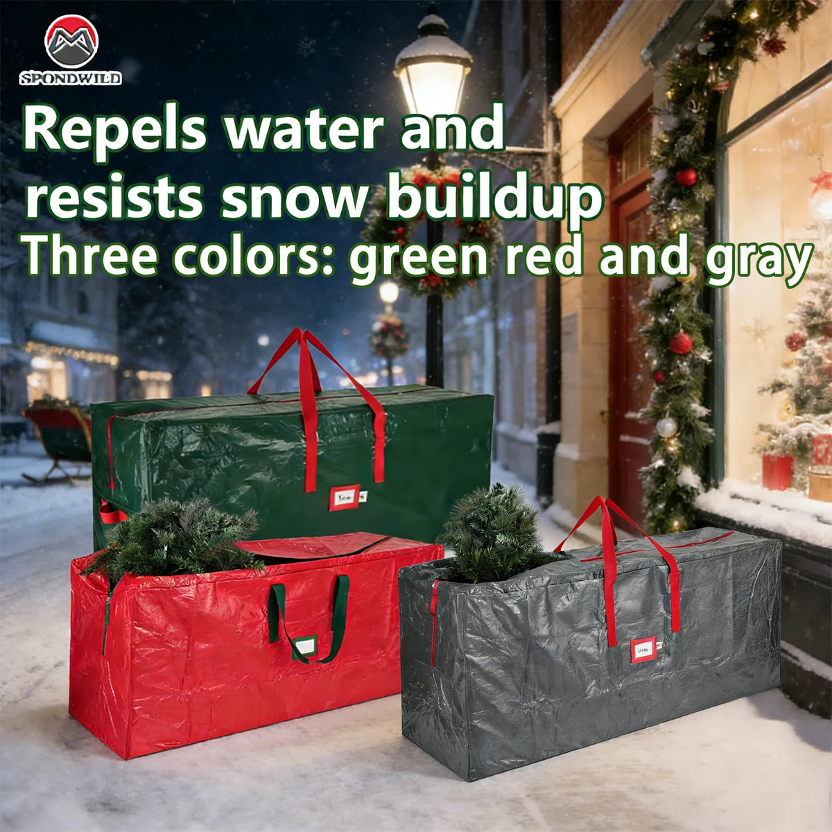 sac rangement sapin noël imperméable durable poignées robustes réutilisable extra large vert rouge gris