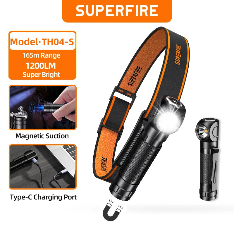 lampe frontale rechargeable led 10w orange noir texture cuir adjustable pratique