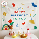 décoration chambre coucher rideau mural happy birthday confettis arc ciel lettres motifs festifs clips