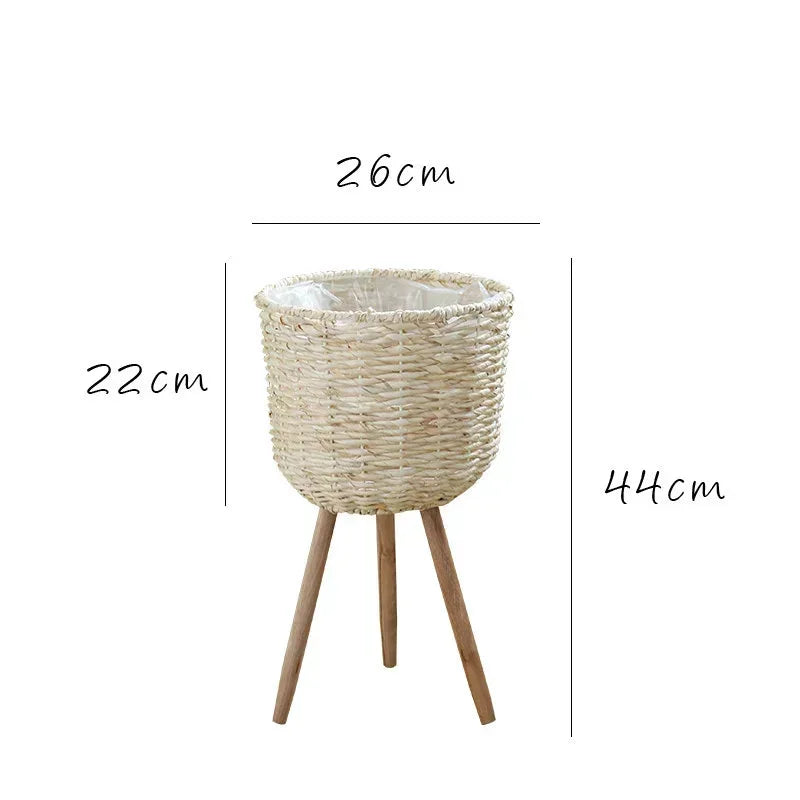 panier tressé pieds moderne rustique naturel bois clair plantation fleur décoration intérieure vintage autonome