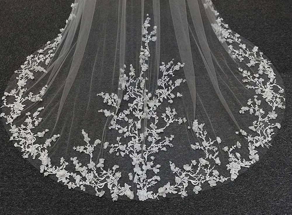 voile mariée blanc bord dentelle fleurs brodées transparent classique polyestère erotique