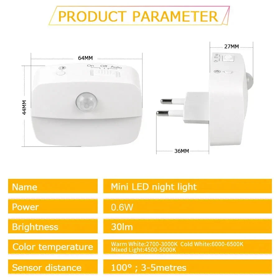 mini lampe nuit motion sensor led adhésive chambre moderne blanc auto on off
