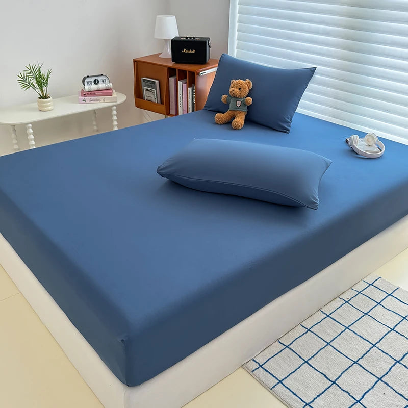 drap housse lit simple double king queen bleu marine uni polyester moderne housse matelas