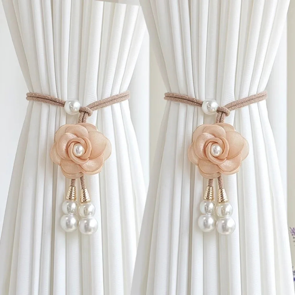 accessoires rideau fleurs cordon tressé rose violet beige blanc vert marronclair