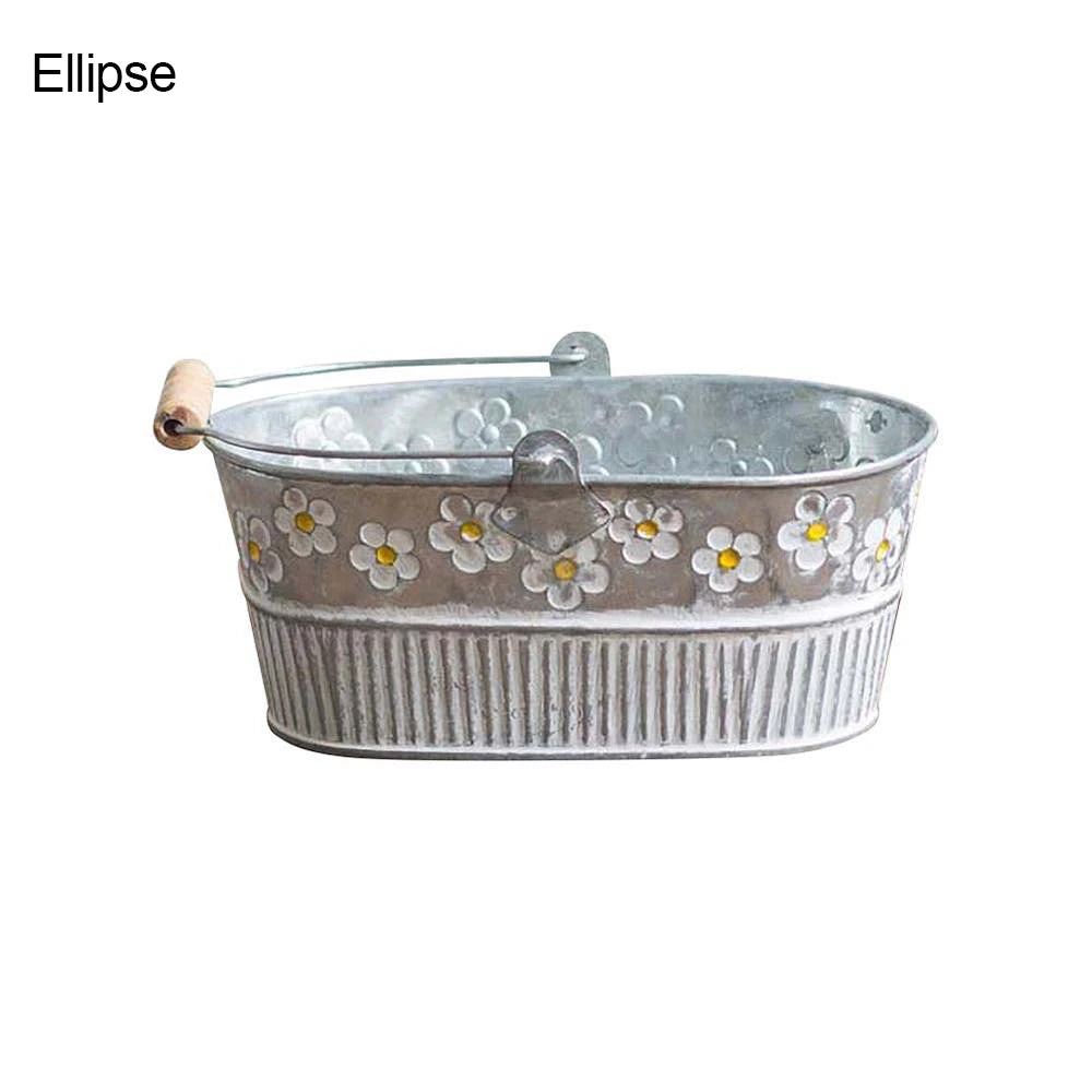 seau fleurs vintage métal rustique poignées fleurières blancs jaunes extérieur