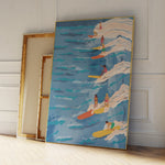 affiche moderne surf vagues bleues colorées chambre salon décoration mur illustration print:frame métal