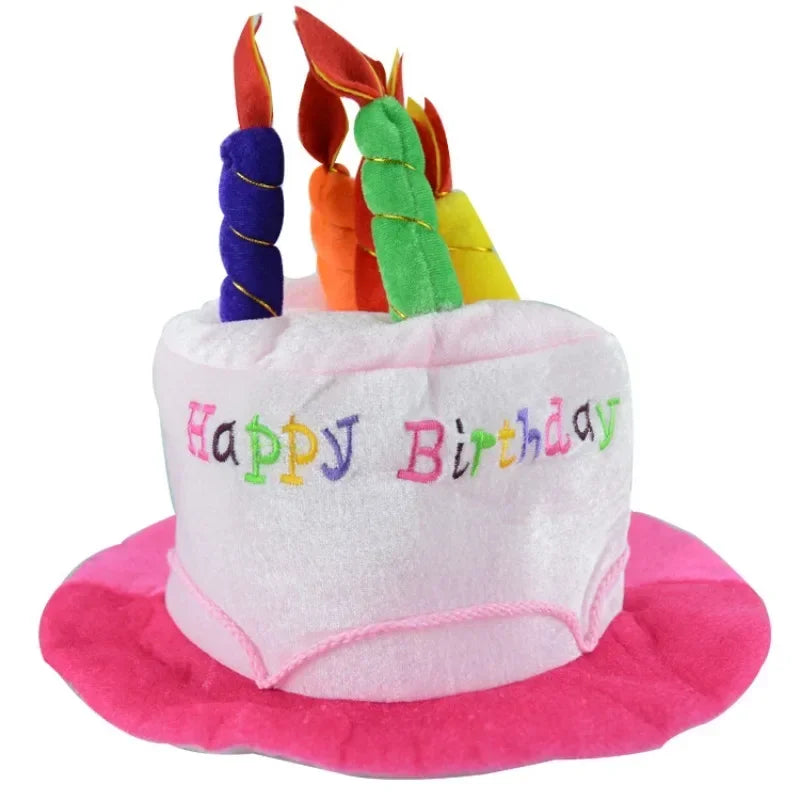 chapeau anniversaire rose blanc motif gâteau bougies happy birthday festif ajustement porteuse