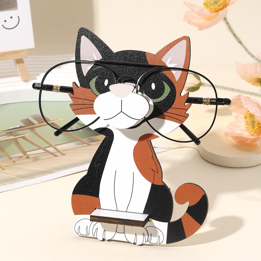 porte lunettes chat dessin animé bois mignon décoration maison bureau.storage supports
