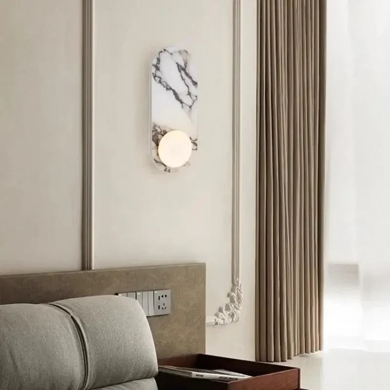 lampes murales modernes blanc marbré globes led étude chambre salon entree