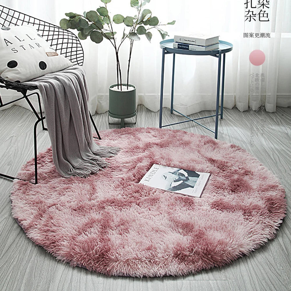 tapis rond moderne gris bleu rose doux uni salon chambre polycolore polyester confortable