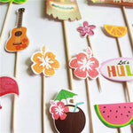 décoration fête hawaïenne ananas flamant rose palmier fruits coquille noix coco lunettes soleil clips