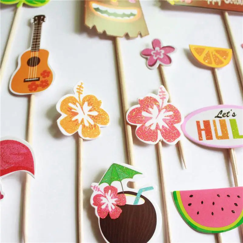 décoration fête hawaïenne ananas flamant rose palmier fruits coquille noix coco lunettes soleil clips