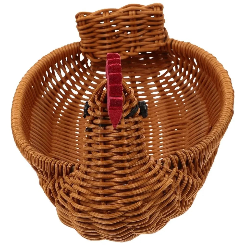 panier tressé forme oiseau réutilisable plastique rustique contenant œufs snacks paille couleur marron rouge