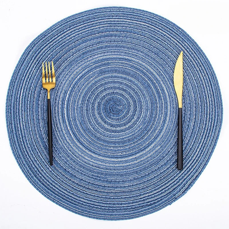placemats tissés moderne spirale vert bleu beige gris opaques table