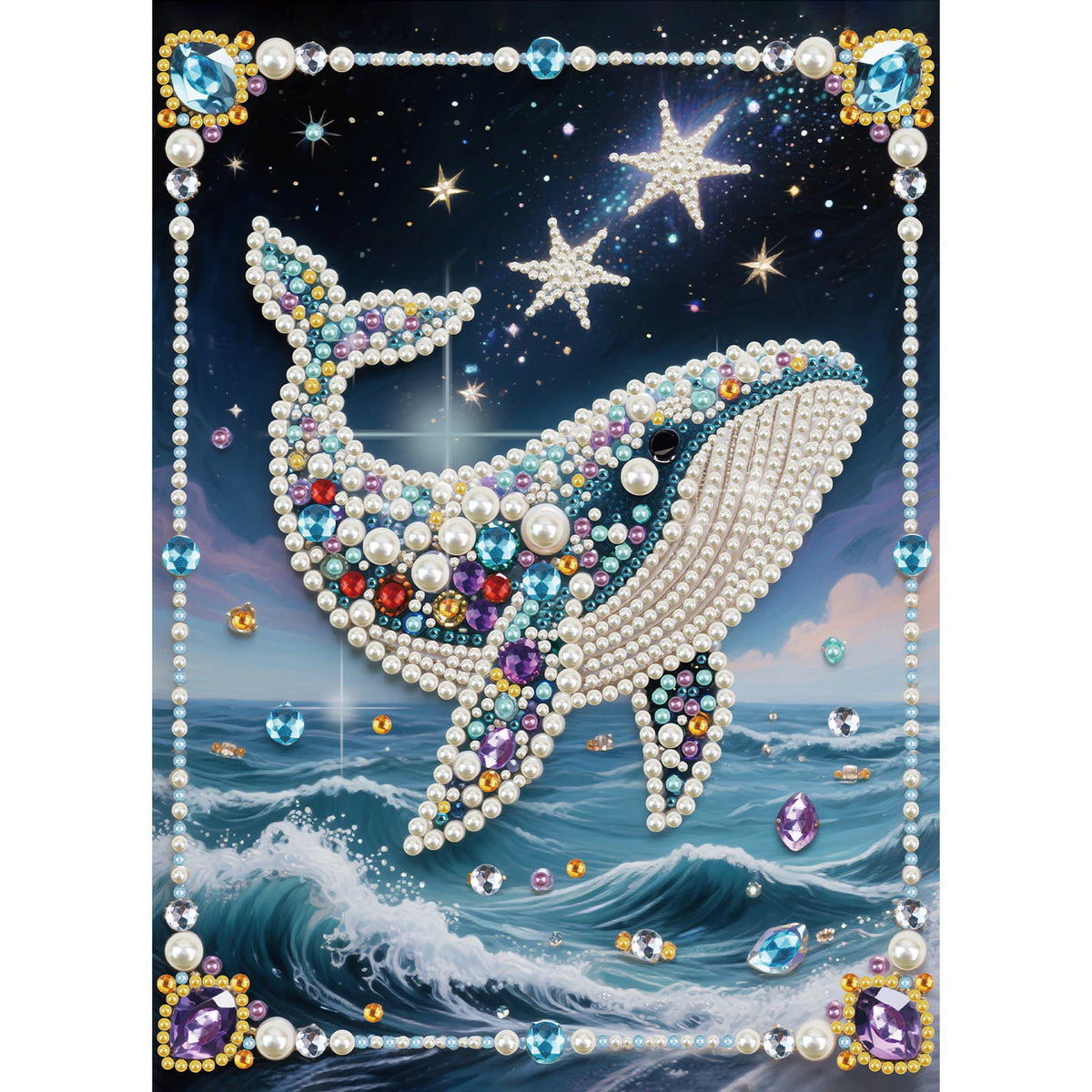 tableau decoratif baleine bleu blanc doré art moderne étoiles decor mur maison débutant adultescintillant