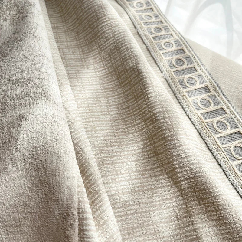 rideau jacquard beige clair motifs géométriques opacité classique polyester coton