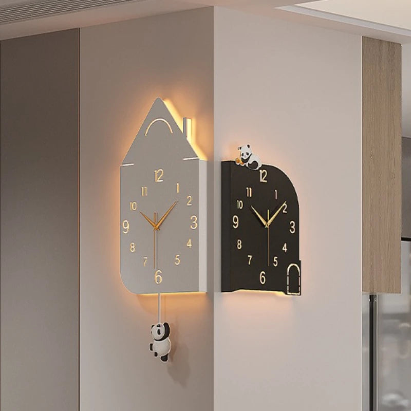 horloge murale moderne pendule panda horloge carrée motif maison gris noirintérieur