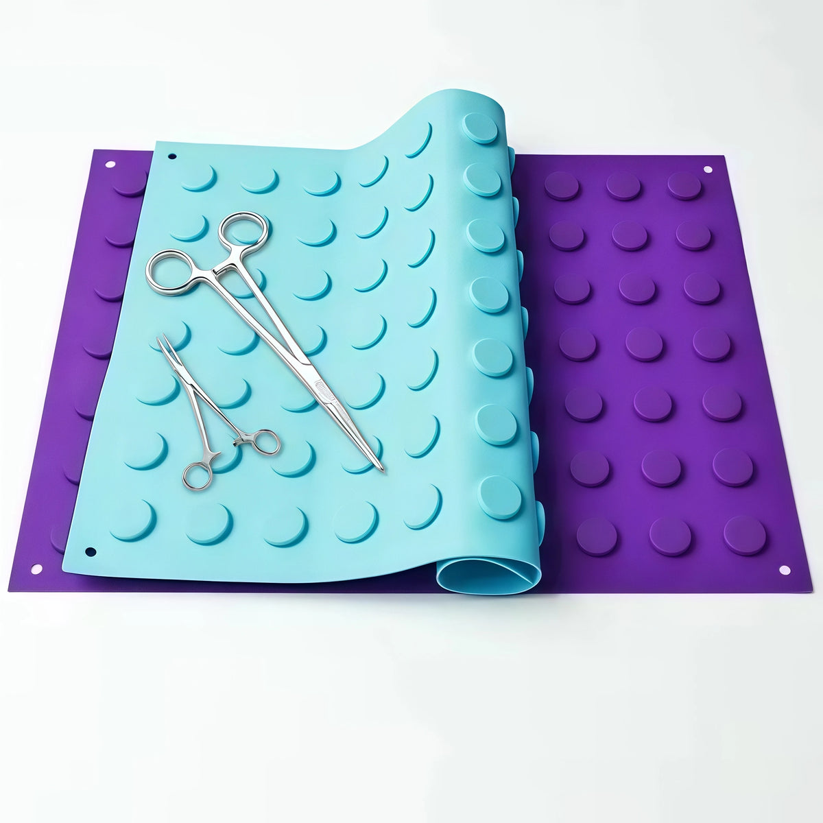 tapis protection silicone bleu violet rondeurs modernes scies chirurgicales opaques élastique sécurité